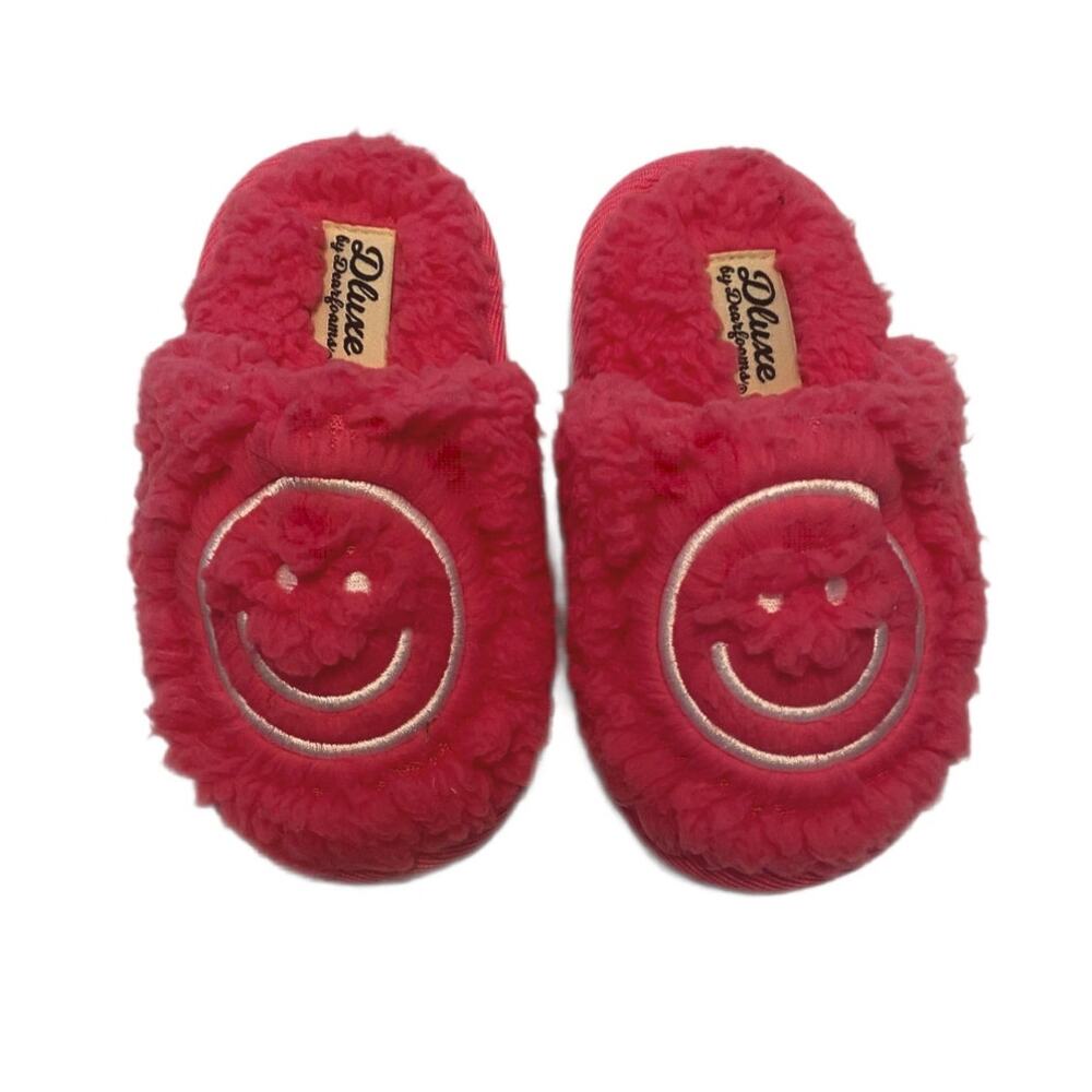 Little Girls Dearfoam Pink Smiley Slippers Size 7-8